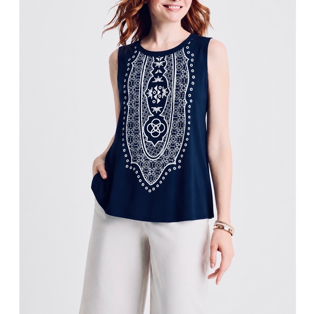 Dana Buchman Blue/White Sleeveless Camisole Blouse Shirt Top